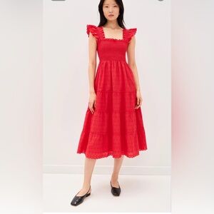 Hill House The Ellie Nap Dress Medium Color: Red Daisy Check Eyelet NWT